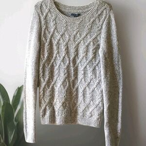Tommy Hilfiger Women Small Gray Cable Knit Pullover Sweater Cabincore Minimalist